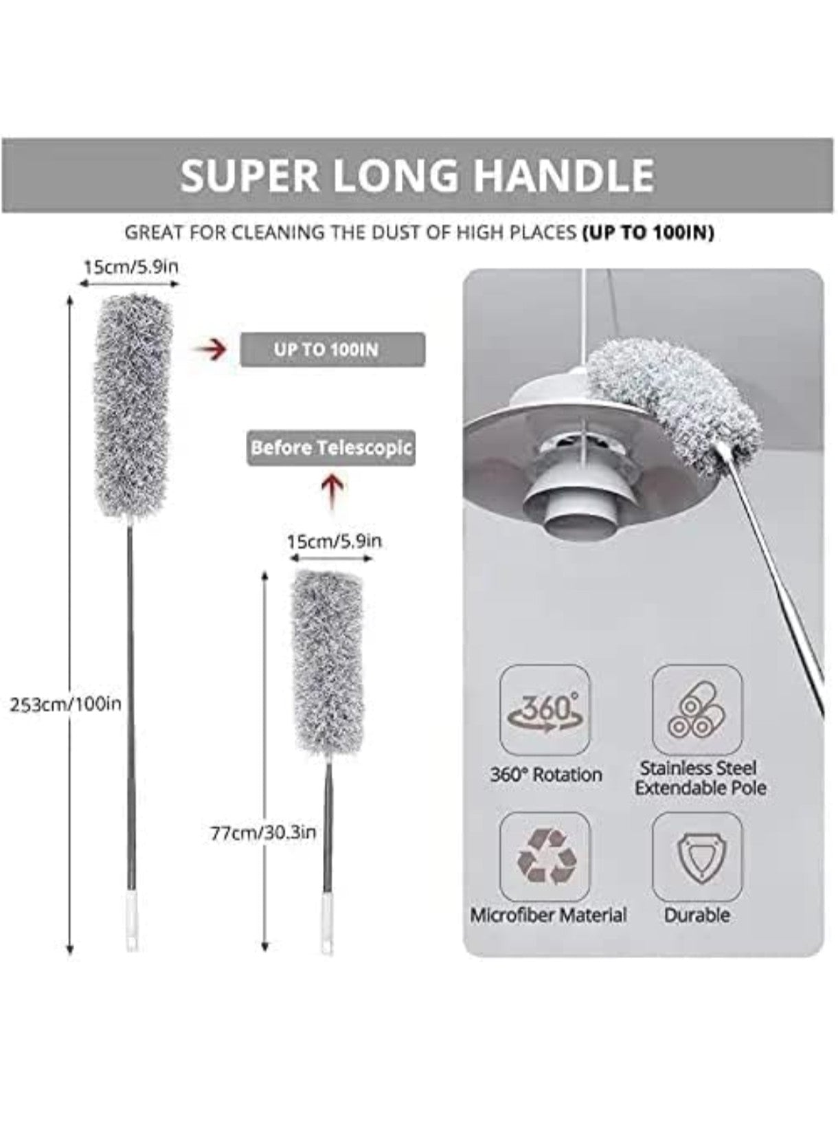 Microfiber Dusters For Cleaning  With 100 Inches Extendable Handle Pole