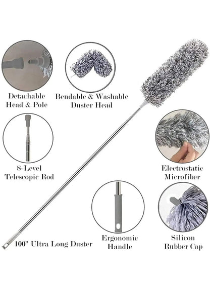 Microfiber Dusters For Cleaning  With 100 Inches Extendable Handle Pole